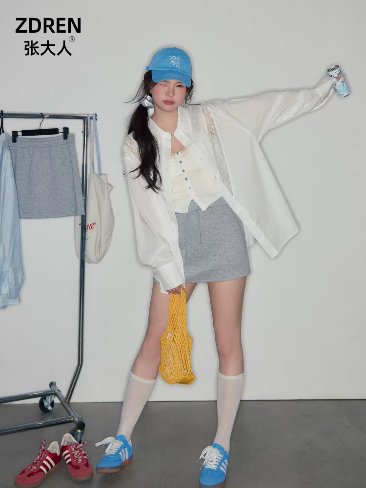 Bộ quần áo mùa hè cỡ lớn dành cho nữ của Zhang Daren dành cho những người phụ nữ hơi mũm mĩm, áo sơ mi thời trang kiểu Hàn Quốc tôn dáng với chân váy chữ A.
