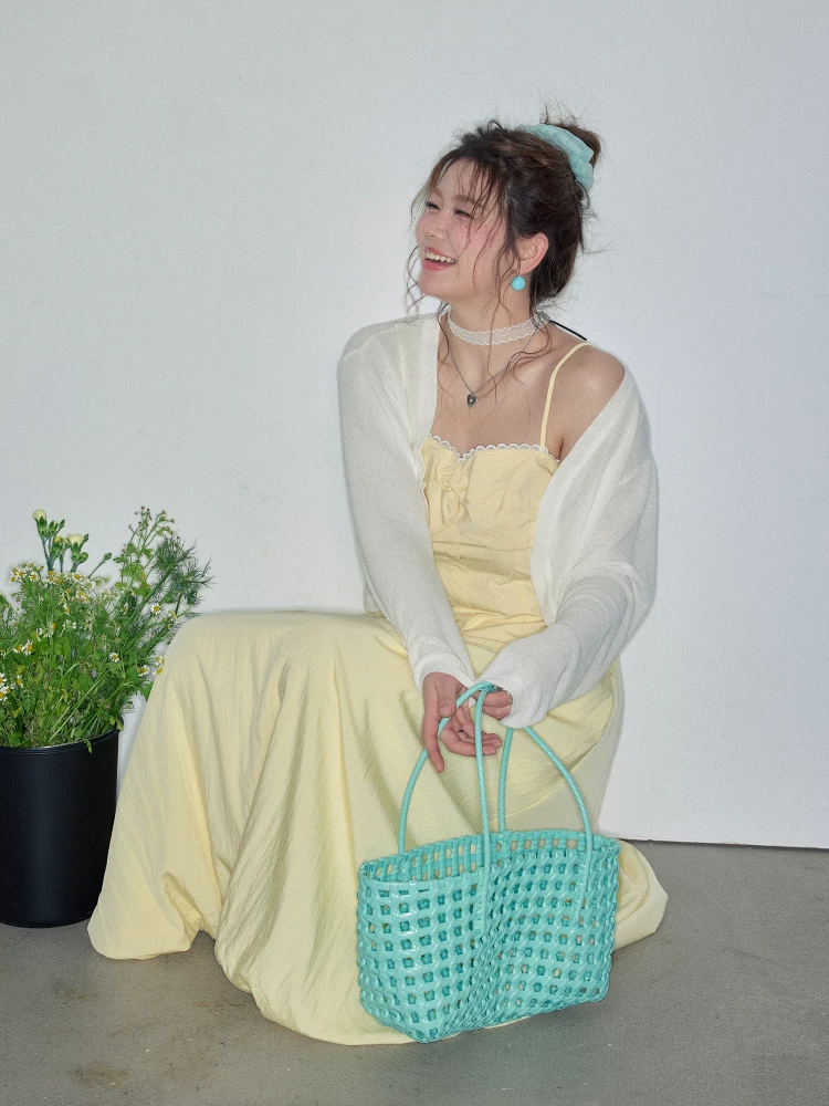 Bộ váy liền thân ren phối viền kiểu dáng Dopamine, size lớn dành cho nữ Zhang Daren mùa hè 2025, dành cho người phụ nữ mũm mĩm.