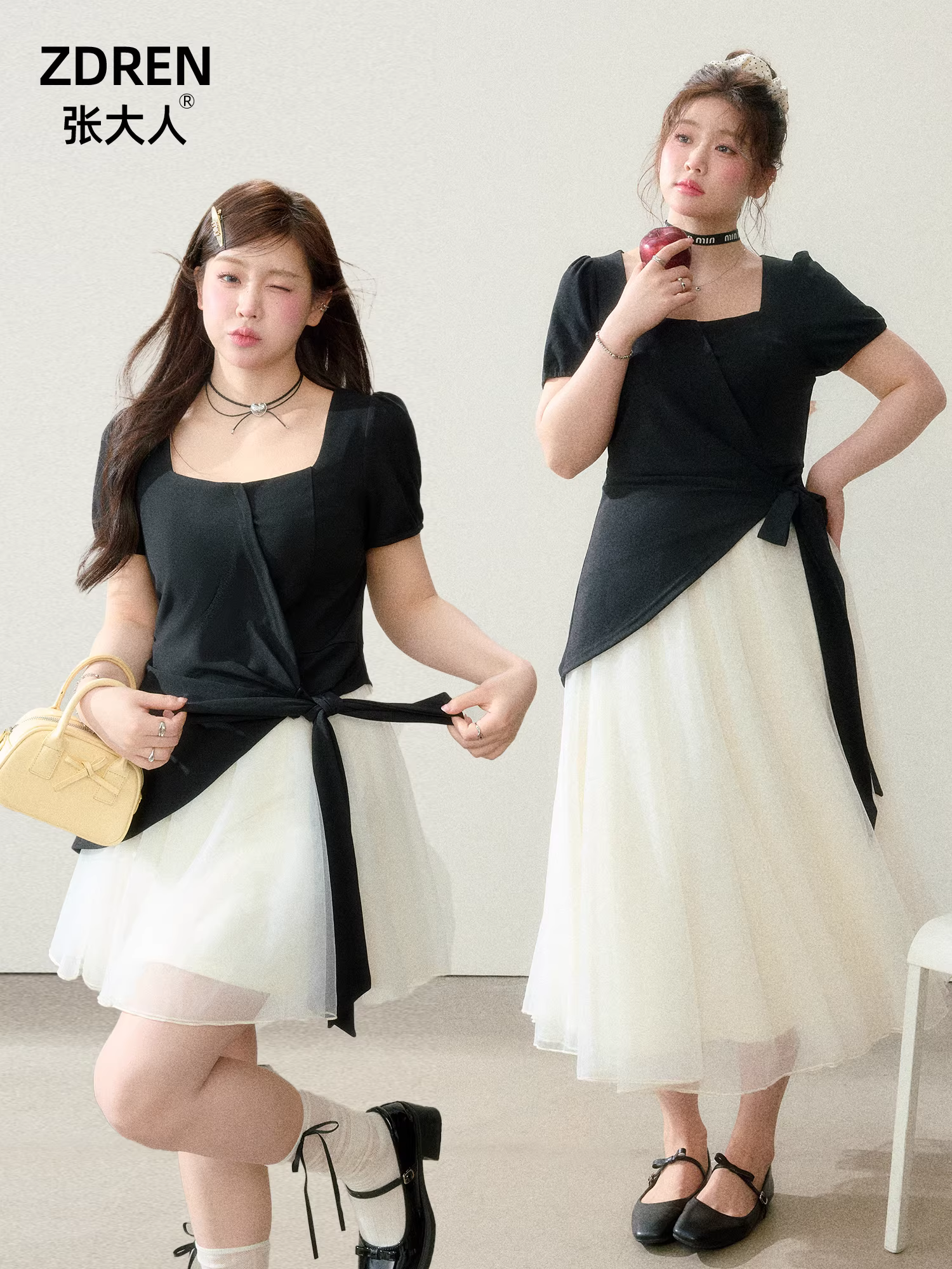 Quần áo nữ cỡ lớn dành cho người lớn, đầm thanh lịch đơn giản, thiết kế giả hai mảnh giúp thon gọn dáng người.