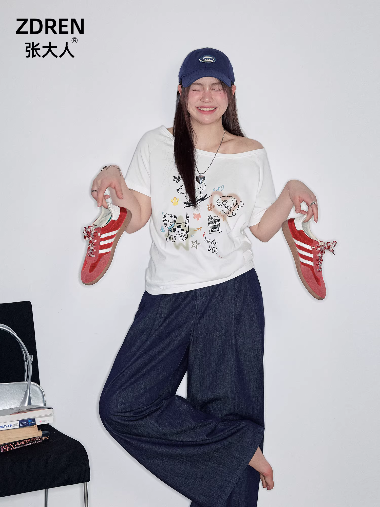 Bộ trang phục mùa hè của Zhang Daren dành cho phụ nữ cỡ lớn, quần áo cho các cô gái mũm mĩm, áo thun trễ vai tôn dáng và quần jean cạp cao