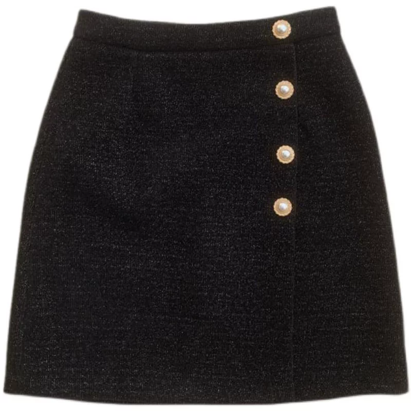 Váy len cạp cao dáng bất đối xứng dành cho nữ, size lớn, che hông, dáng chữ A, ngắn, tôn dáng, dành cho mùa thu đông.