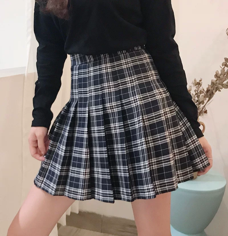 100kg Váy xếp ly cỡ lớn dành cho nữ, mùa thu đông 2018 váy phồng chữ A cỡ lớn cạp cao mới, váy ngắn học sinh, váy nửa thân