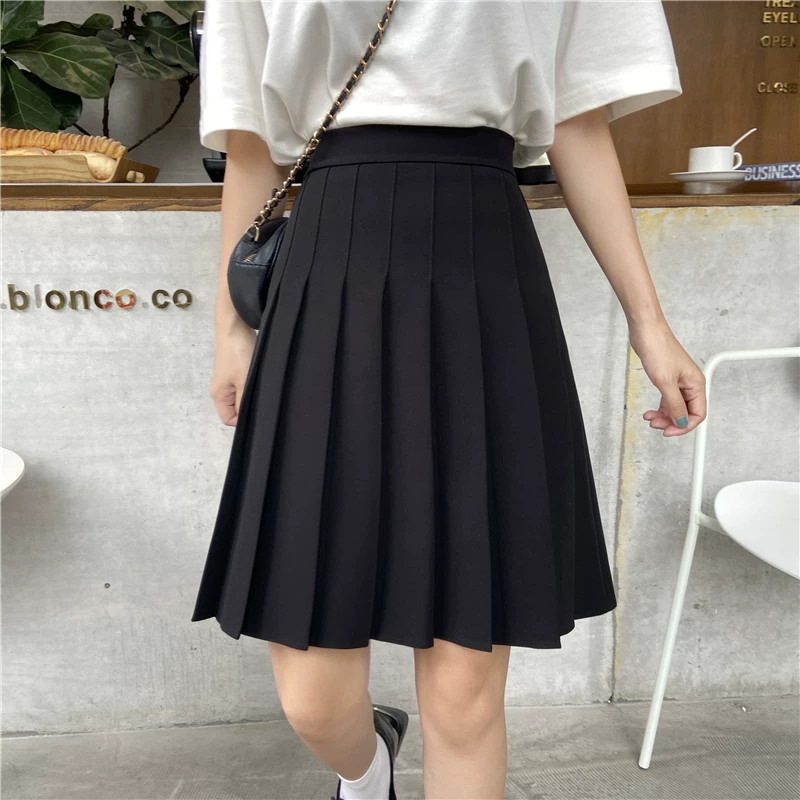 Váy xếp ly cỡ lớn, váy dài vừa phải dành cho nữ, mùa hè, dành cho phụ nữ mũm mĩm, eo co giãn, váy chữ A thon gọn, váy giữa kiểu JK, váy che hông.