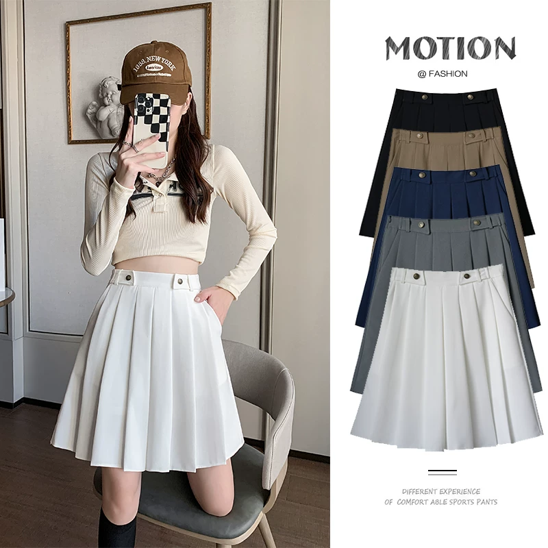 Váy xếp ly kiểu Hàn Quốc cỡ lớn mùa xuân hè, váy dài vừa phải, váy JK tôn dáng, váy chữ A cạp cao chống lộ dành cho học sinh, váy kiểu vest.