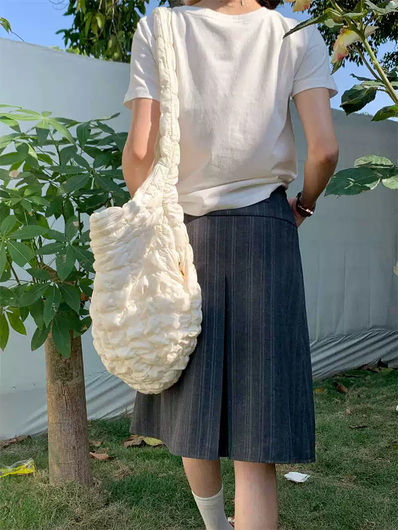Váy kẻ sọc xám size lớn cho nữ, váy mùa hè cạp cao với thiết kế dáng chữ A thời trang, váy xếp ly tôn dáng phù hợp với vest.