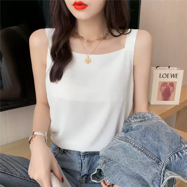 Áo camisole voan dành cho nữ, thích hợp làm lớp lót bên trong hoặc mặc ngoài với bộ vest, kiểu dáng mùa hè mới, size lớn, áo không tay che bụng.