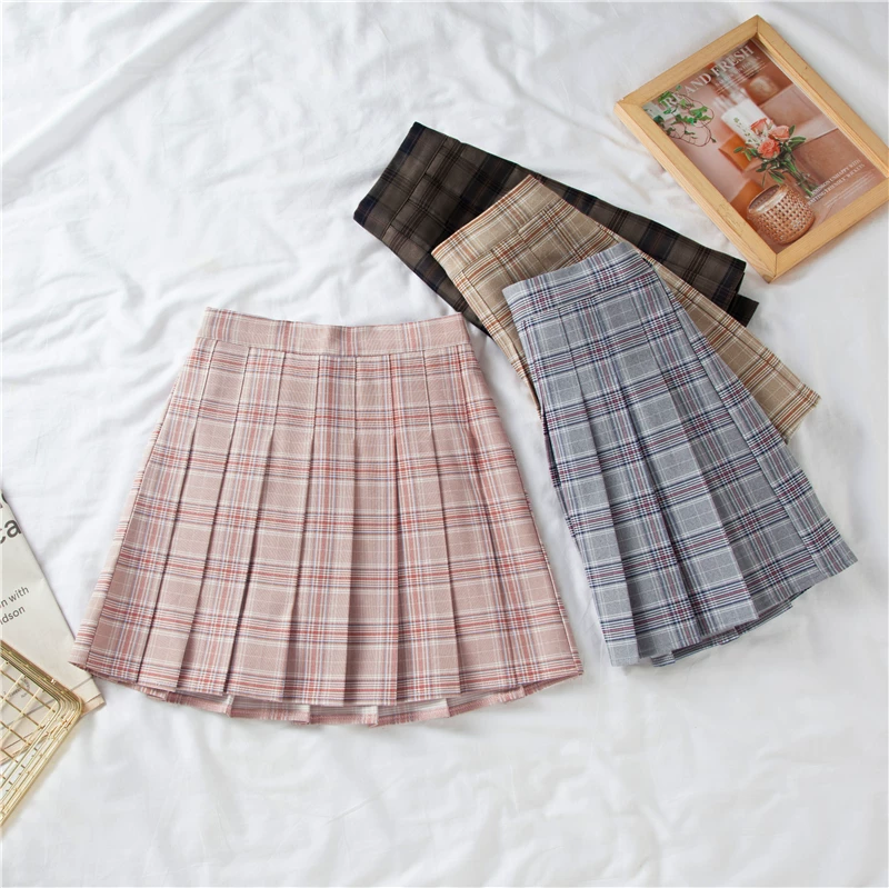 Váy xếp ly kẻ caro lưng thun mùa hè size lớn dành cho người mập, váy chữ A cao eo, váy ngắn tôn dáng phong cách preppy, váy ngắn kiểu jk