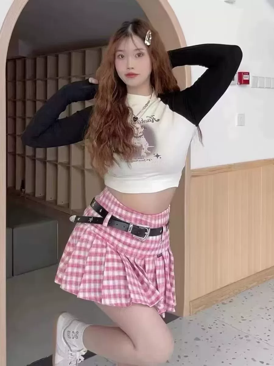 Váy xếp ly kẻ sọc hồng Doma dành cho nữ, váy ngắn chữ A lưng cao mùa hè, váy ngắn kiểu JK ngọt ngào và mát mẻ dành cho cô gái nhỏ nhắn.