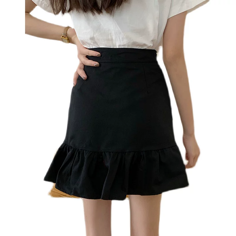 Váy đuôi cá cỡ lớn, váy xếp ly bèo nhún cho nữ, mùa xuân hè, váy ngắn chữ A cạp cao, váy ôm dáng cho phụ nữ có đường cong.