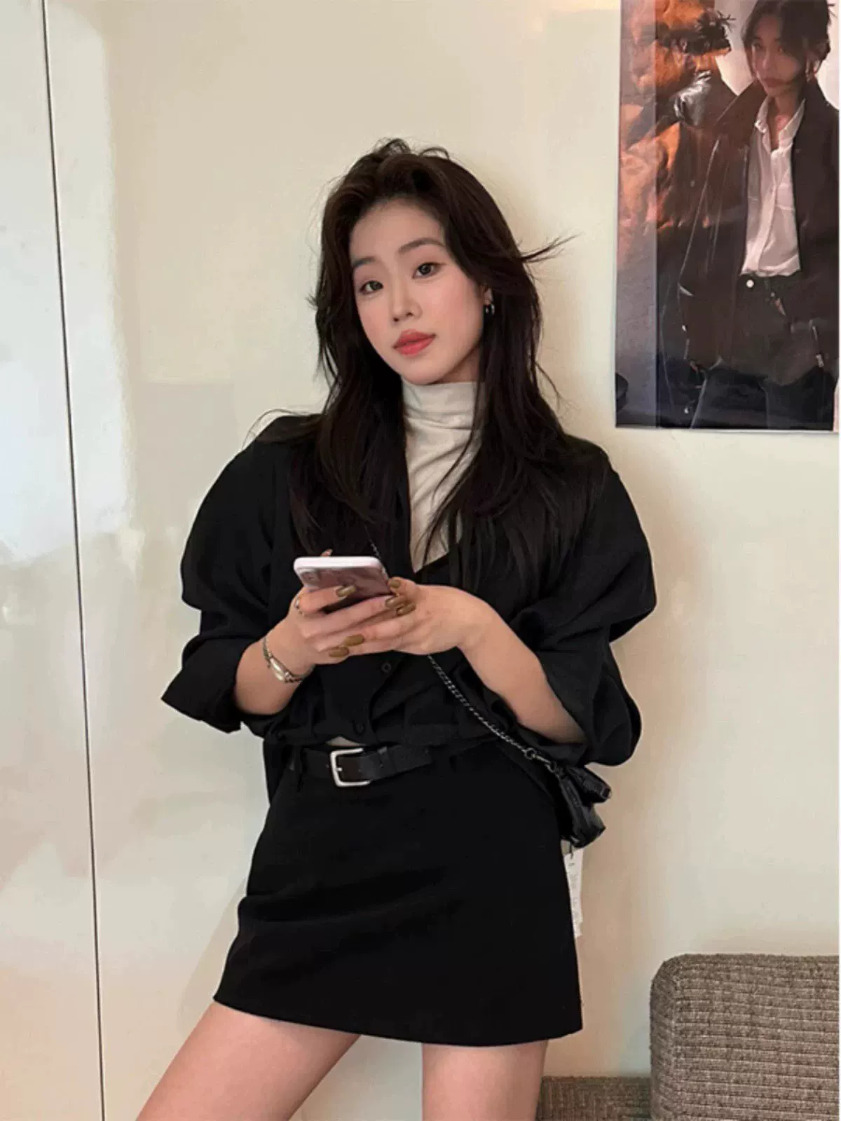 Váy nhung kẻ màu nâu dành cho nữ, mùa thu đông, cỡ lớn, lưng cao, tôn dáng, váy nhỏ nhắn, váy bút chì chữ A che hông.