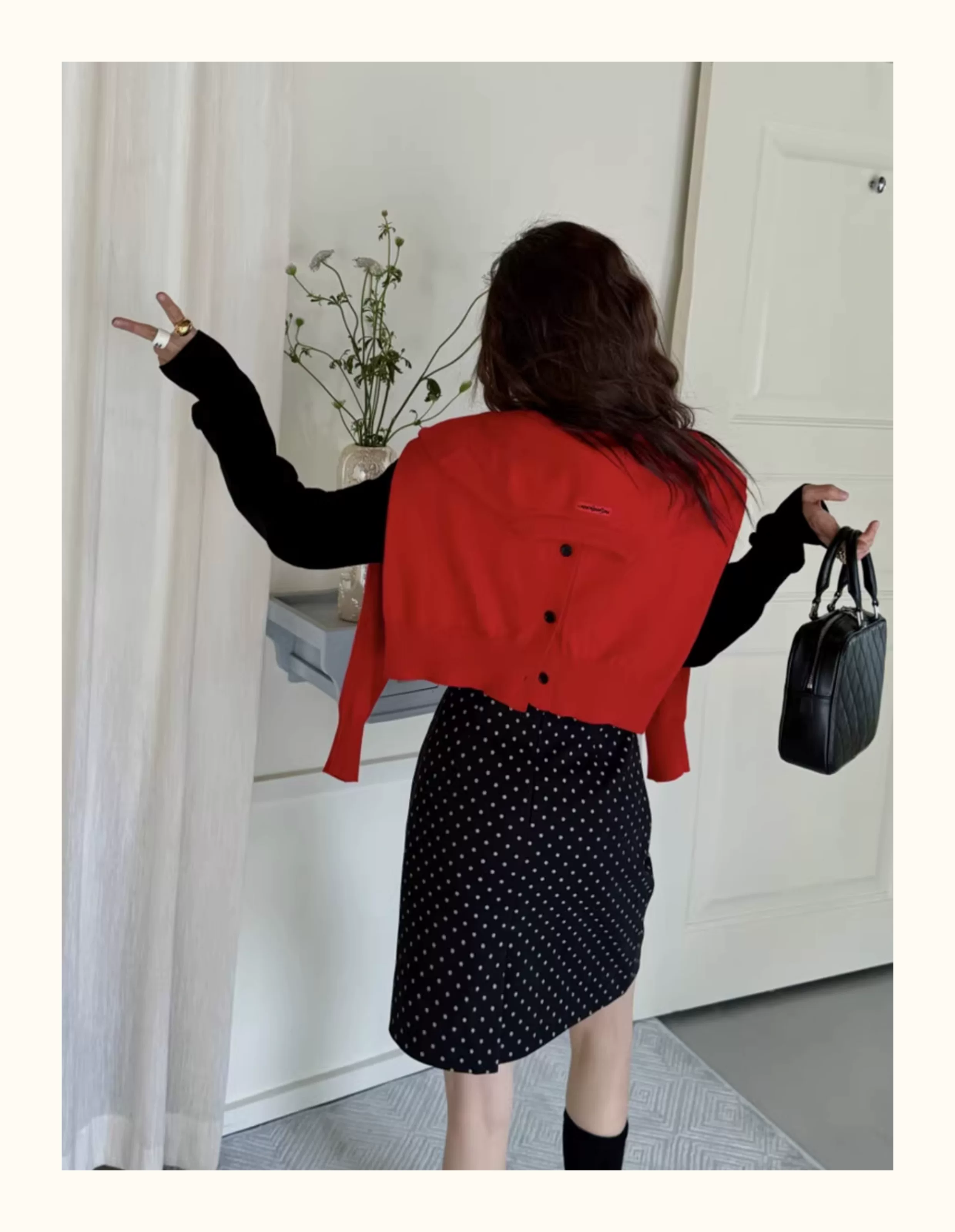 Váy chấm bi đen cho nữ, cỡ lớn, mùa xuân hè, váy bút chì len lưng cao, váy midi chữ A, cỡ lớn, váy bút chì xẻ tà chấm bi.