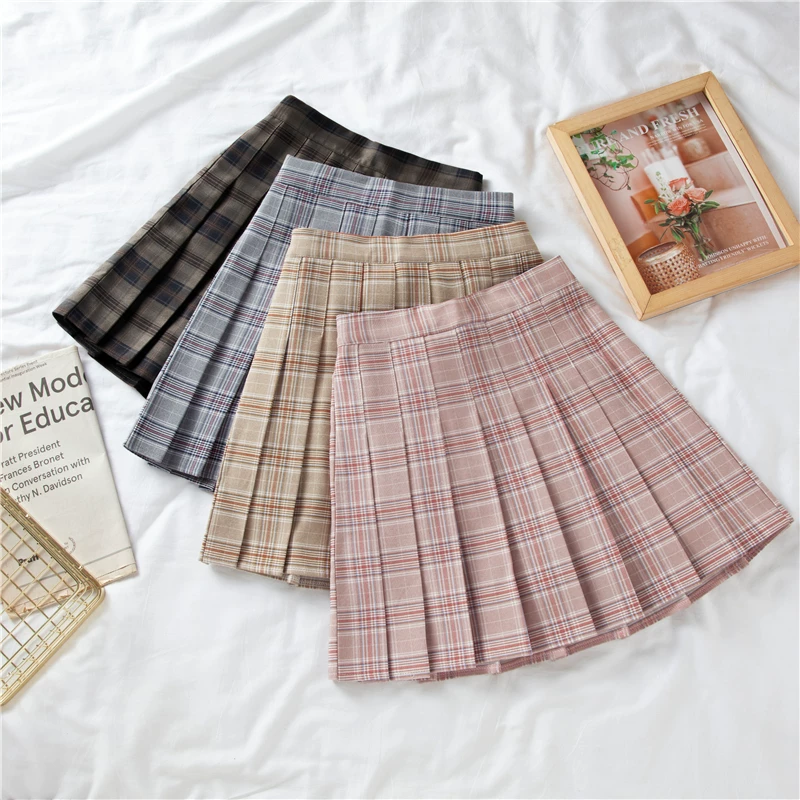 Váy xếp ly kẻ caro lưng thun mùa hè size lớn dành cho người mập, váy chữ A cao eo, váy ngắn tôn dáng phong cách preppy, váy ngắn kiểu jk