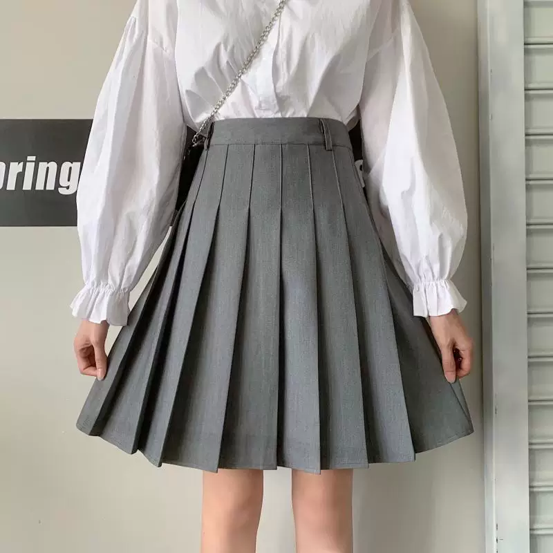 Váy xếp ly màu xám JK cạp cao dành cho nữ, váy midi màu cà phê cỡ lớn mùa thu đông, váy chữ A tôn dáng, váy ngắn màu đen.