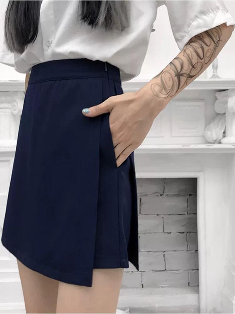 Quần culottes màu xanh hải quân dành cho nữ, váy chữ A cỡ lớn, váy dành cho phụ nữ cỡ lớn, váy quần vest, váy thiết kế màu đen che hông, váy ngắn.