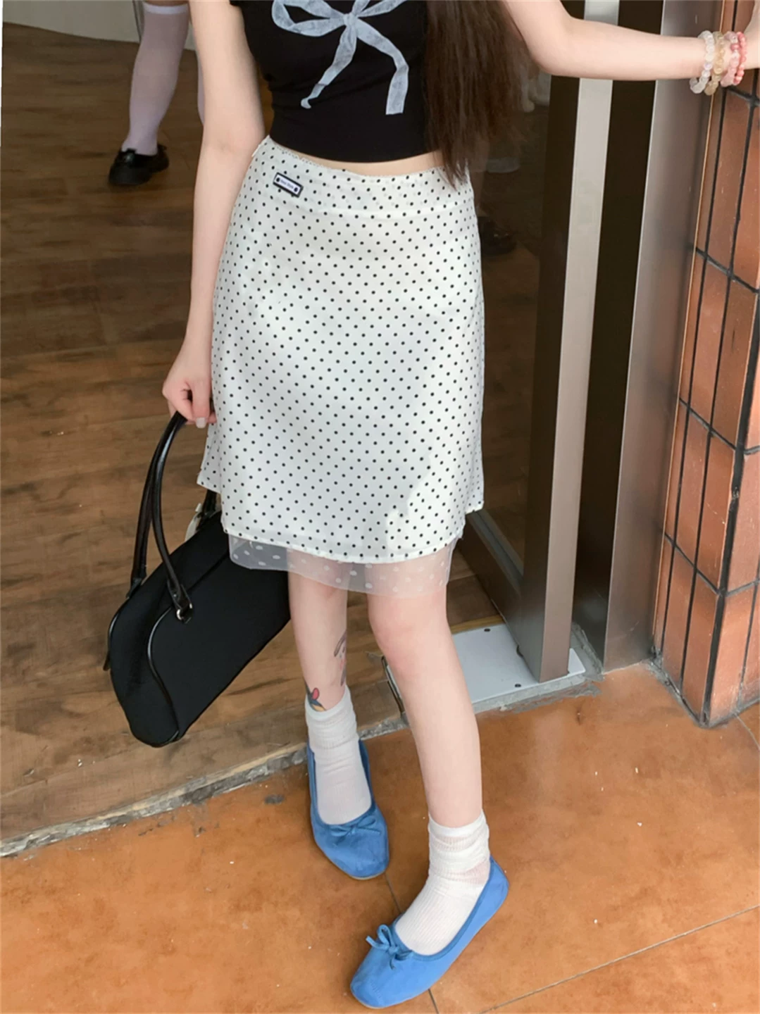 Váy lưới chấm bi kiểu Pháp dành cho nữ, váy ngắn ôm sát dáng chữ A cạp cao tôn dáng mùa hè với thiết kế độc đáo, váy dài vừa phải.