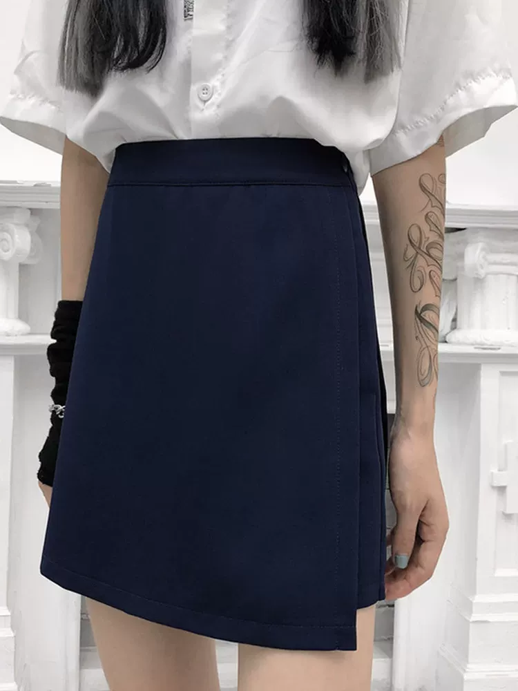 Quần culottes màu xanh hải quân dành cho nữ, váy chữ A cỡ lớn, váy dành cho phụ nữ cỡ lớn, váy quần vest, váy thiết kế màu đen che hông, váy ngắn.