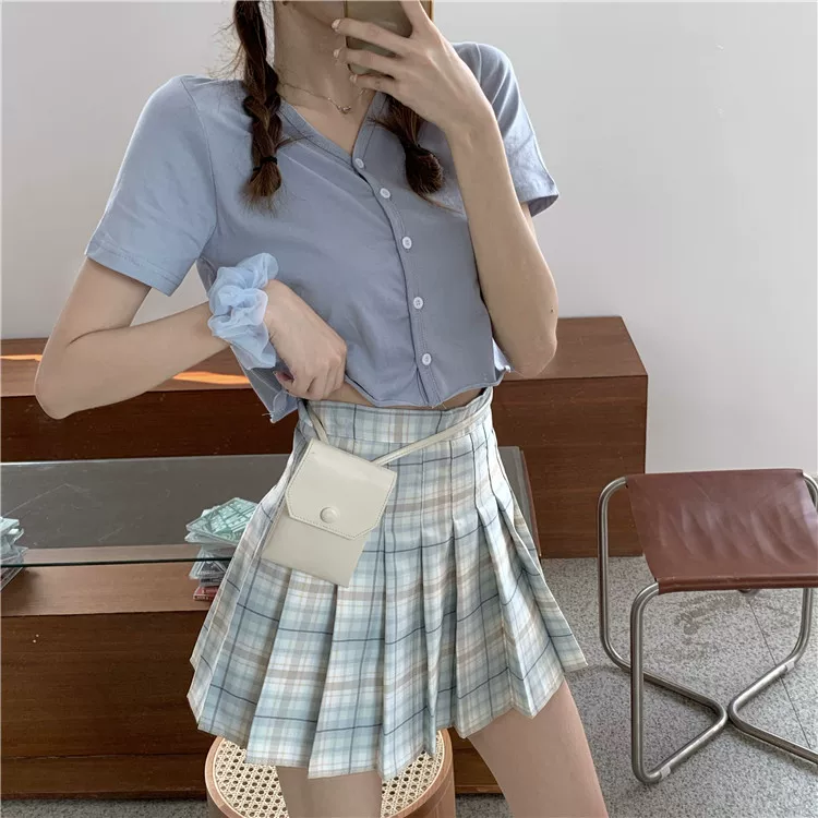 Váy xếp ly lưng thun size lớn cho nữ, váy ngắn kiểu JK dành cho người mập, váy ngắn kẻ caro dáng chữ A cao eo tôn dáng mùa hè dành cho học sinh nữ