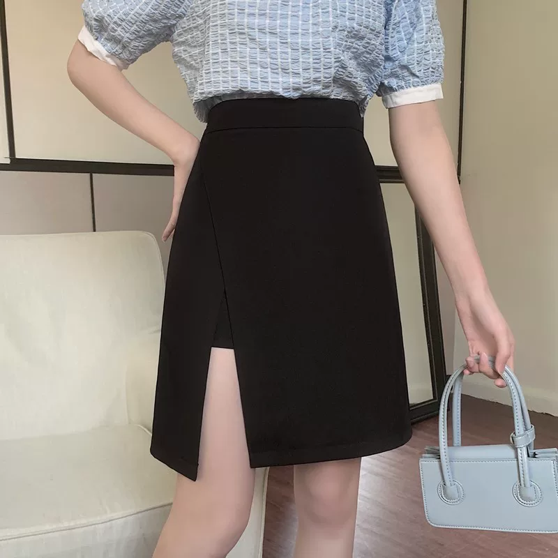 Váy midi xẻ tà nữ, quần váy bất đối xứng với thiết kế độc đáo, váy chữ A che bụng cho phụ nữ cỡ lớn, váy chống lộ.