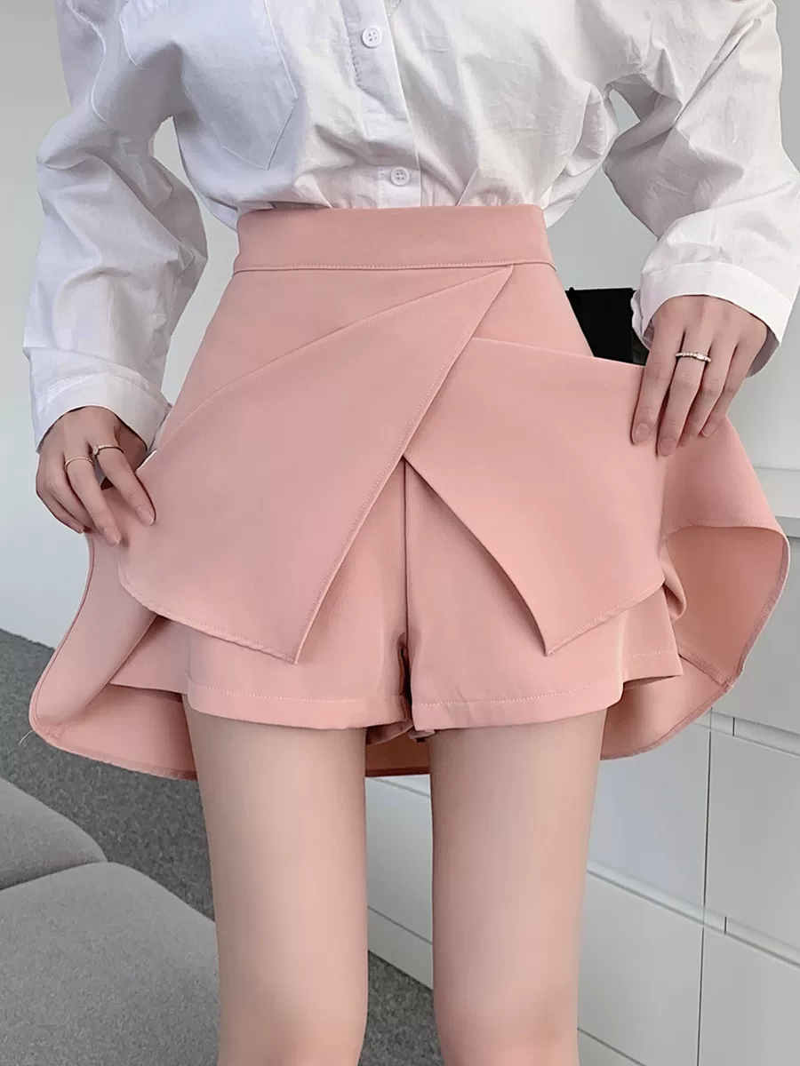 Quần culottes màu hồng dành cho nữ, cỡ lớn, váy cạp cao sành điệu, váy quần vest dành cho nữ cỡ lớn, váy chữ A màu trắng, váy ngắn thon gọn.