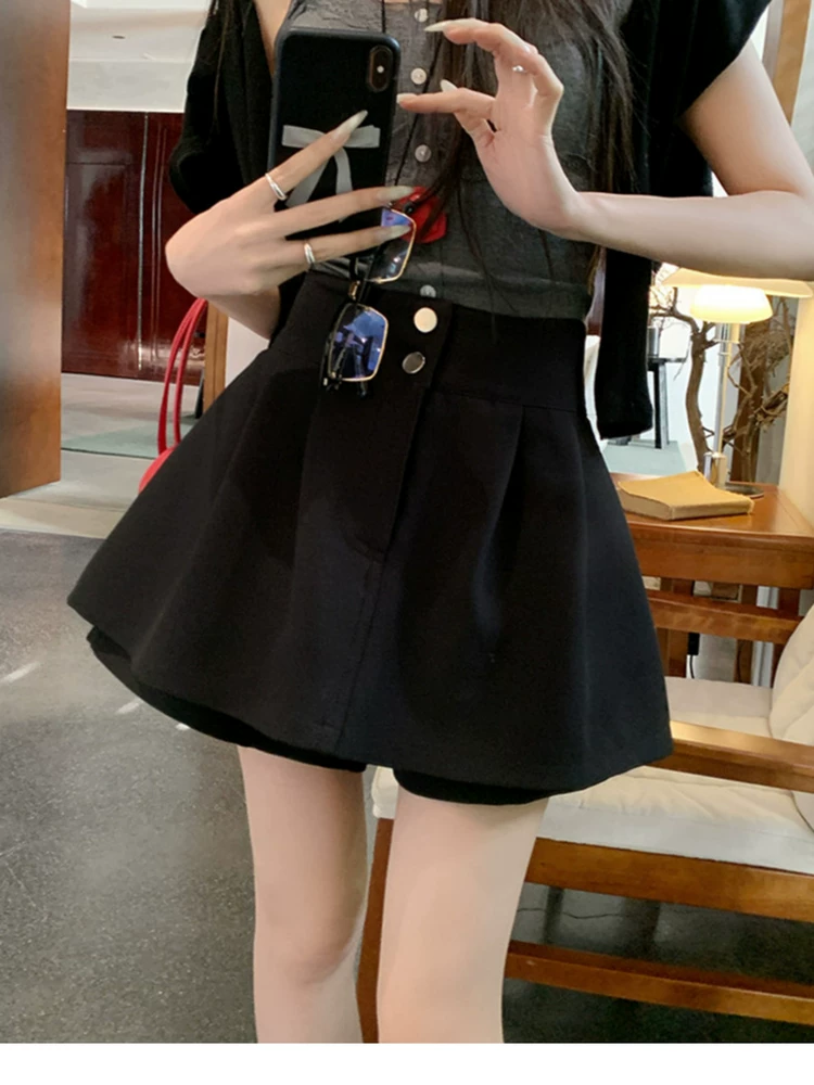 Quần váy trắng, quần short ống rộng cạp cao giảm béo cỡ lớn mùa hè mới dành cho nữ, quần váy ngắn hình nụ hoa màu đen, váy.