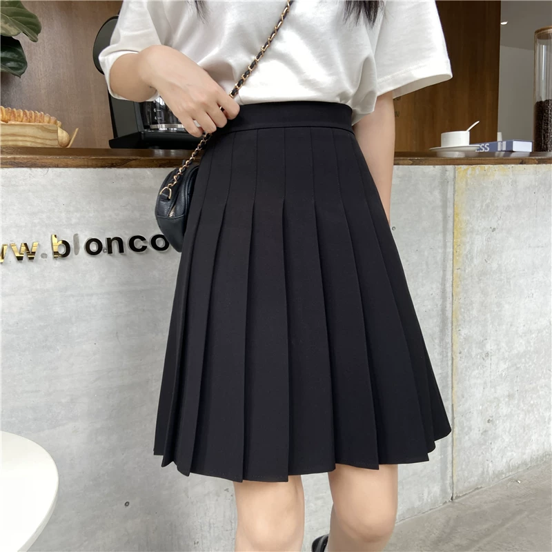 Váy xếp ly cỡ lớn, váy dài vừa phải dành cho nữ, mùa hè, dành cho phụ nữ mũm mĩm, eo co giãn, váy chữ A thon gọn, váy giữa kiểu JK, váy che hông.