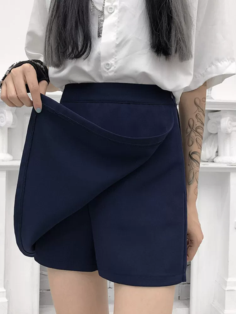 Quần culottes màu xanh hải quân dành cho nữ, váy chữ A cỡ lớn, váy dành cho phụ nữ cỡ lớn, váy quần vest, váy thiết kế màu đen che hông, váy ngắn.
