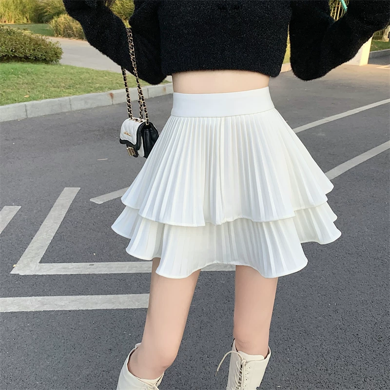 Váy xếp ly lưng cao dành cho nữ, size lớn mùa xuân, váy chữ A kiểu dáng thanh lịch, quần váy ngắn, váy nửa thân chống lộ.