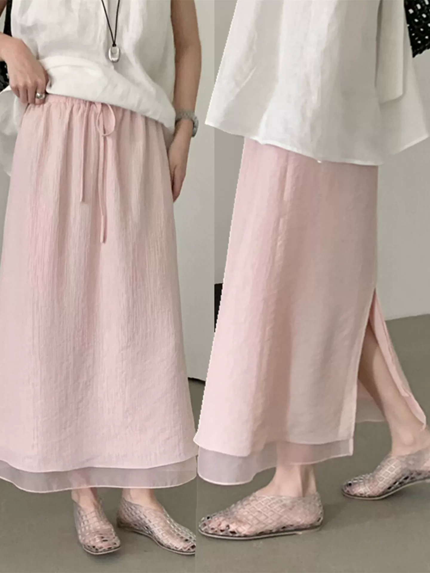 Váy midi màu trơn lưng cao, kiểu dáng mỏng nhẹ mùa hè, size lớn cho người dáng quả lê, váy thẳng, dài ngang đùi có đường xẻ phía sau, váy chữ A.