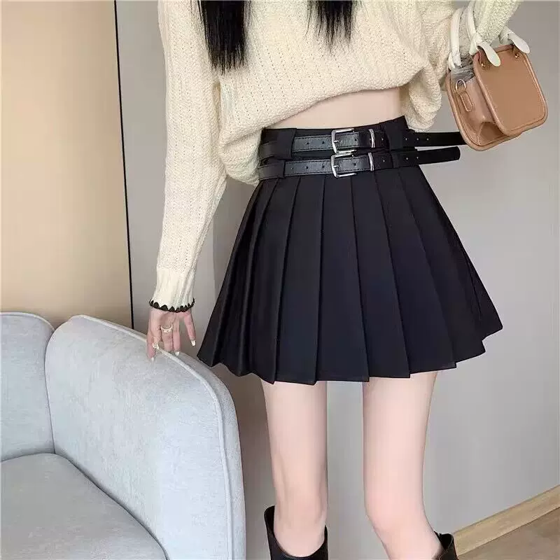 Váy xếp ly hai dây phong cách retro Mỹ dành cho nữ, váy ngắn chữ A cạp cao tôn dáng, váy chống lộ.