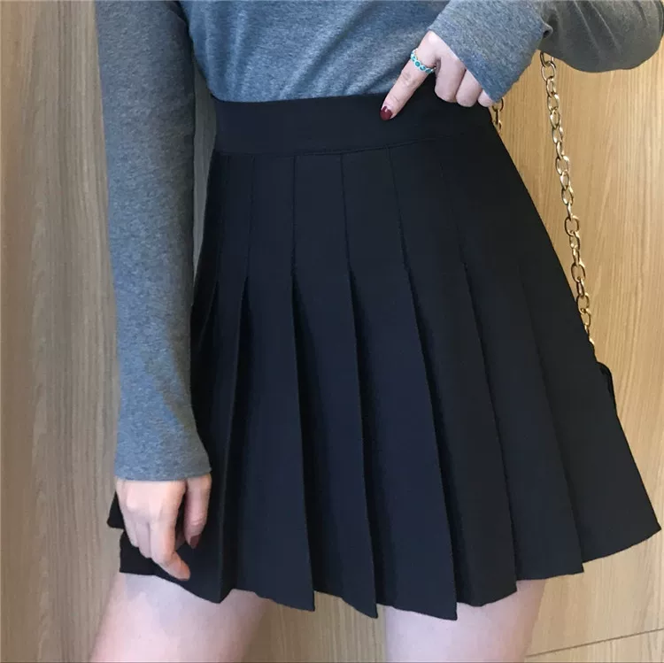 Váy xếp ly cho nữ, lưng cao, thu đông, cỡ lớn, phong cách Hàn Quốc, váy chữ A đa năng, váy ngắn, giảm béo, váy kẻ sọc JK, váy nửa thân.