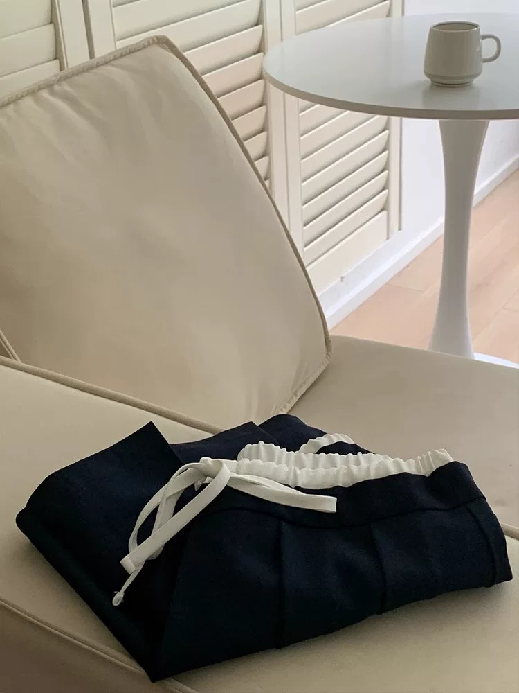 Váy xếp ly màu xanh hải quân dành cho nữ, phong cách Hàn Quốc, cỡ lớn, váy ngắn lưng thun có dây rút, váy chữ A cạp cao, chống lộ.