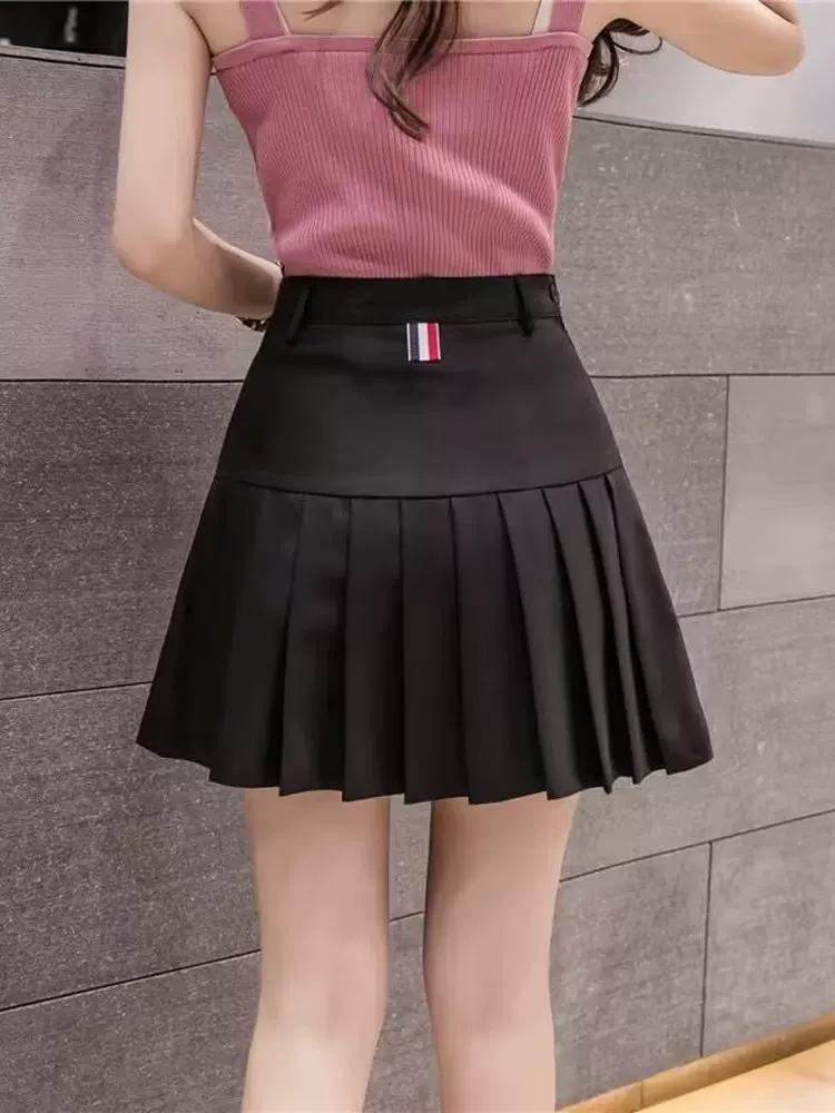 Váy xếp ly màu xám dành cho nữ, mùa hè, dáng nhỏ nhắn, lưng cao, tôn dáng, váy chữ A, váy thiết kế, váy ngắn kiểu JK.