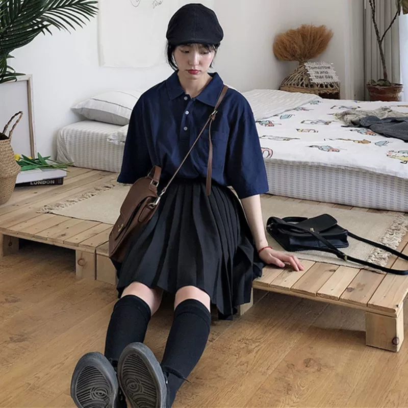 Váy xếp ly cỡ lớn dành cho nữ, váy đồng phục học sinh phong cách Hàn Quốc, váy chữ A chống lộ, váy nửa thân kiểu Nhật.