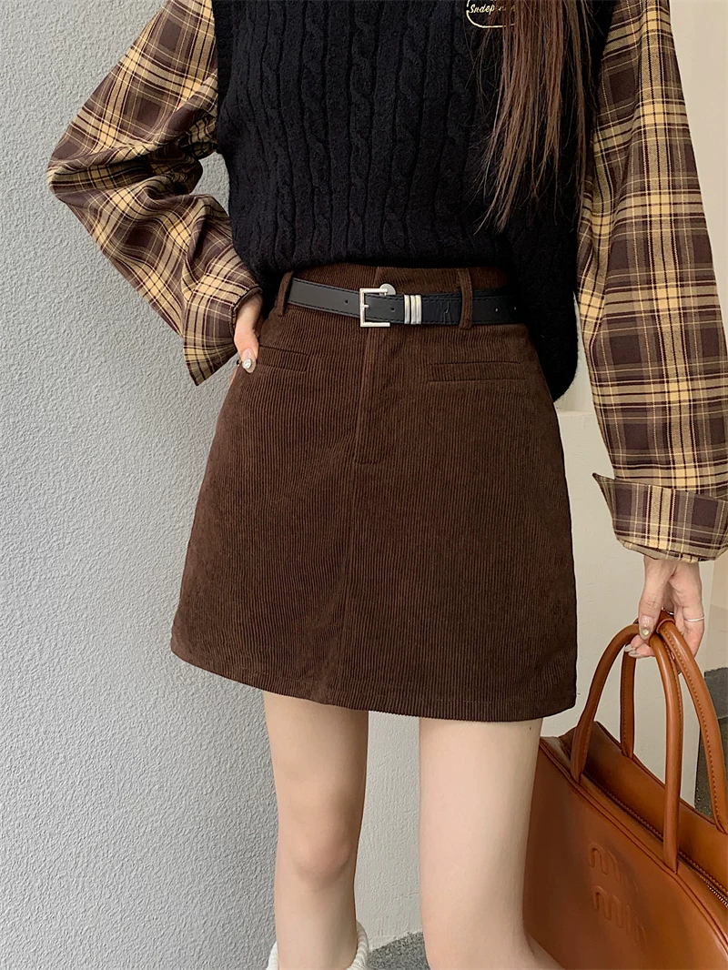 Váy nhung kiểu Mỹ cổ điển dành cho nữ, mùa thu, cỡ lớn, kiểu dáng thời trang, váy chữ A tôn dáng, cạp cao, ôm hông, váy bút chì ngắn.