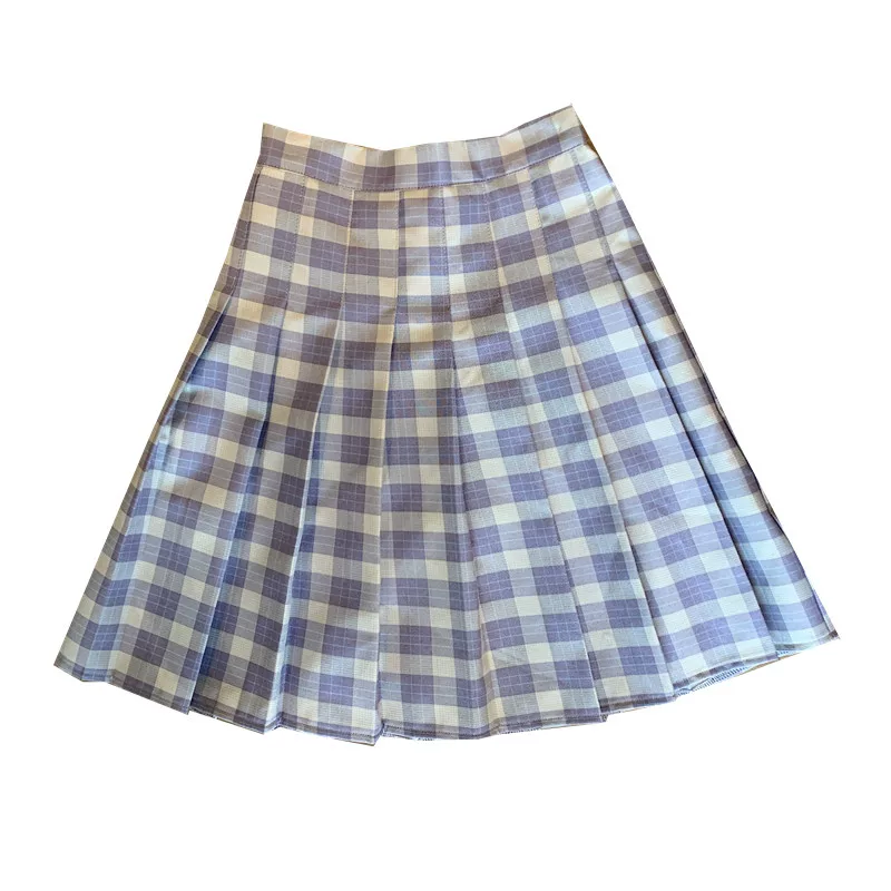 Váy xếp ly kẻ sọc cỡ lớn dành cho nữ, mùa hè, lưng cao, thon gọn, dáng chữ A, dài vừa phải, phong cách preppy, váy nửa dài, váy kiểu BM.