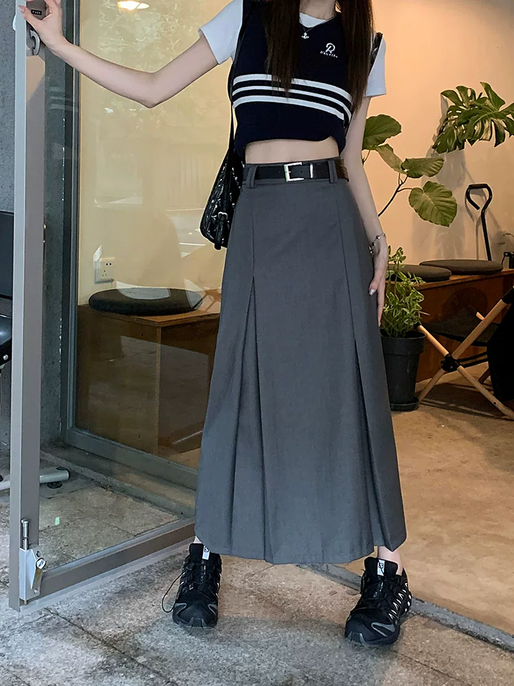 Váy vest xẻ tà màu xám cao cấp dành cho nữ, thiết kế thu gọn dáng người, kiểu dáng chữ A độc đáo, váy dài ôm hông phong cách retro.