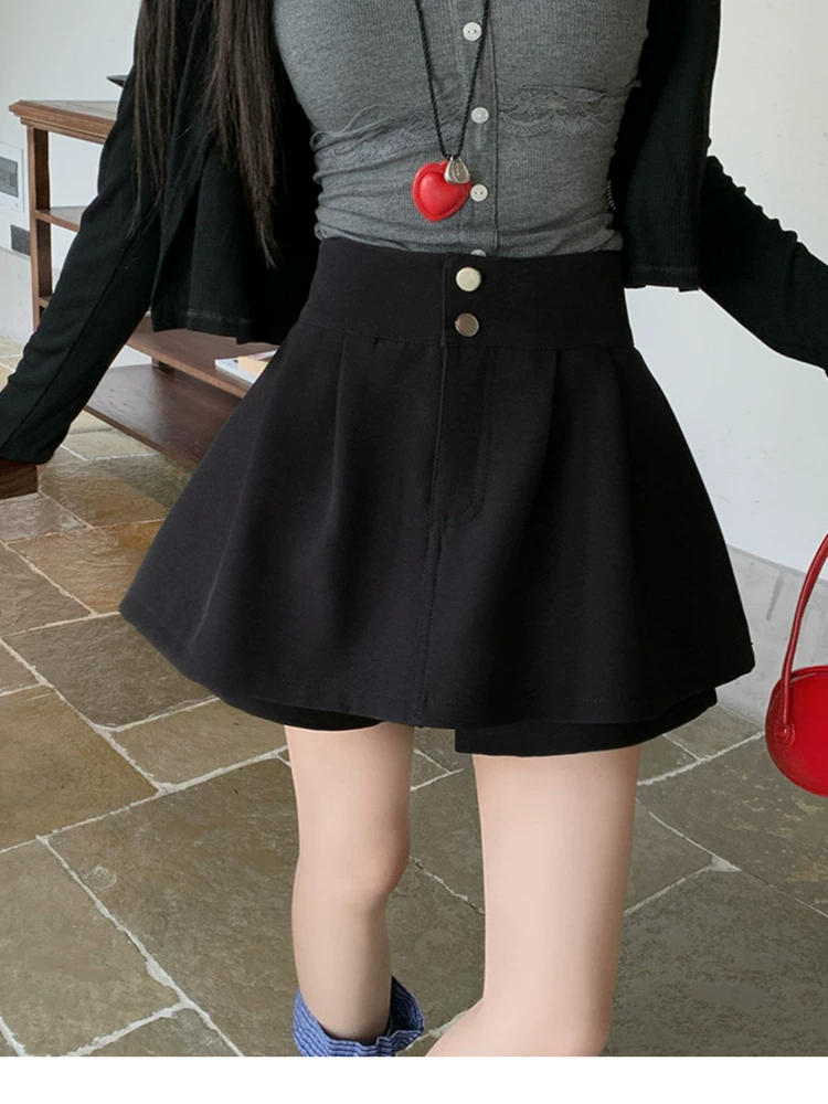 Quần váy trắng, quần short ống rộng cạp cao giảm béo cỡ lớn mùa hè mới dành cho nữ, quần váy ngắn hình nụ hoa màu đen, váy.