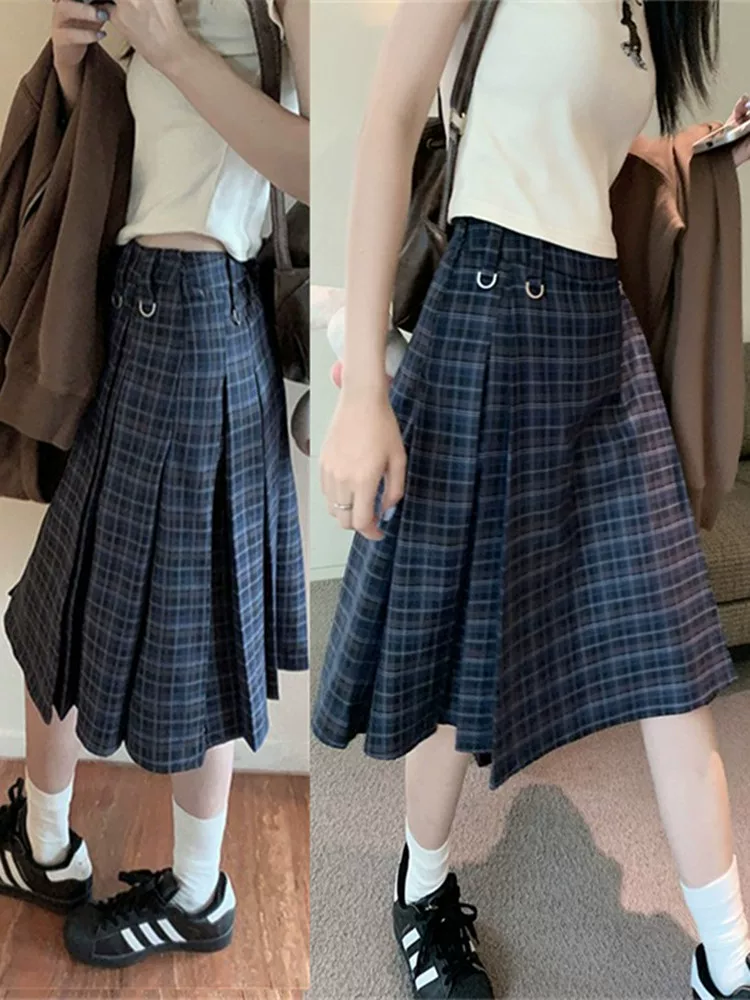 Váy xếp ly dài ngang đùi kiểu Mỹ, váy chữ A dáng ôm, kiểu Nhật, dành cho nữ, size lớn, kiểu dáng học sinh, váy xòe