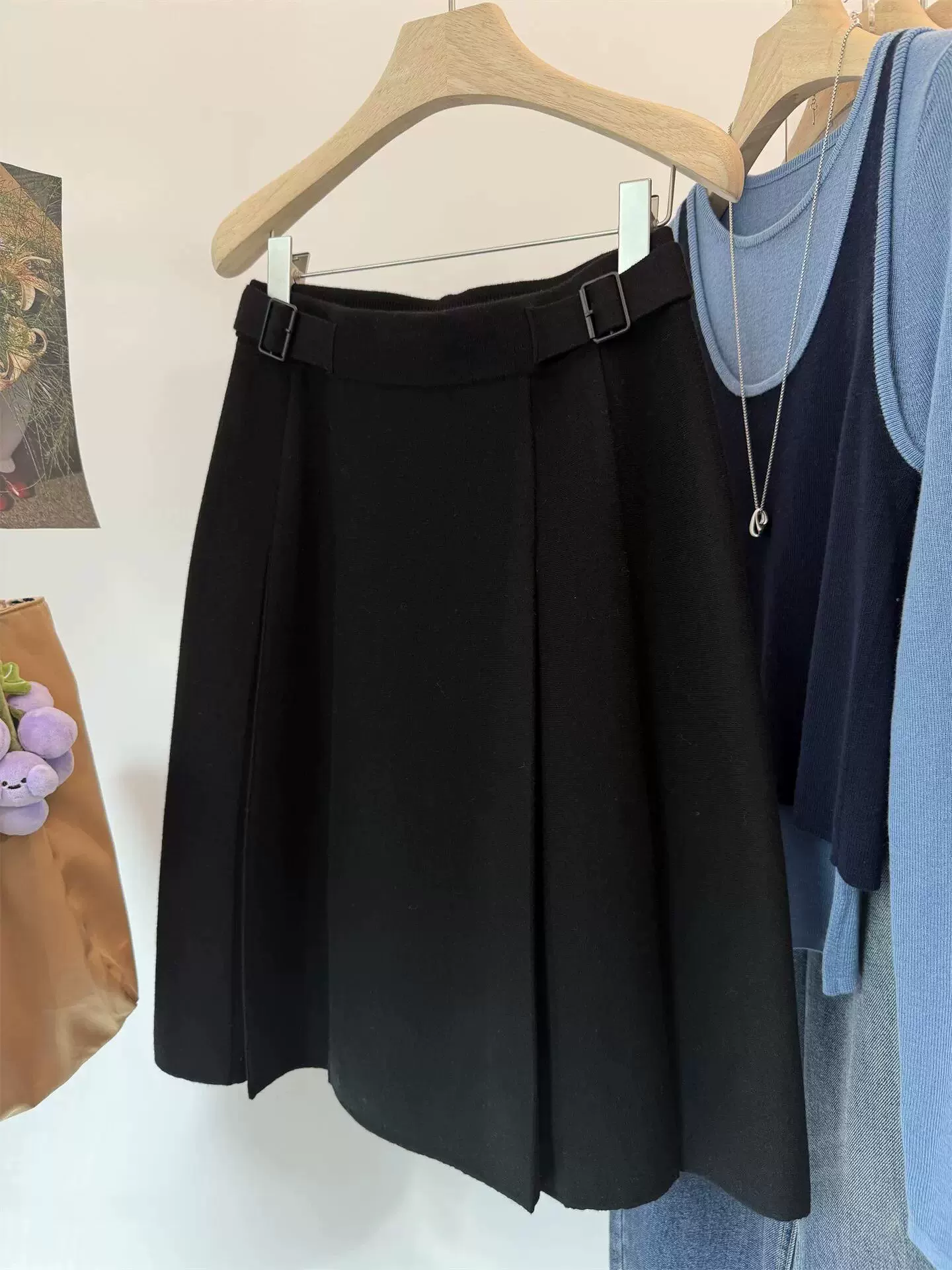 Váy len xếp ly màu xám cao cấp, dáng dài, size lớn cho nữ, váy chữ A dài trung bình mùa thu đông, váy phong cách preppy