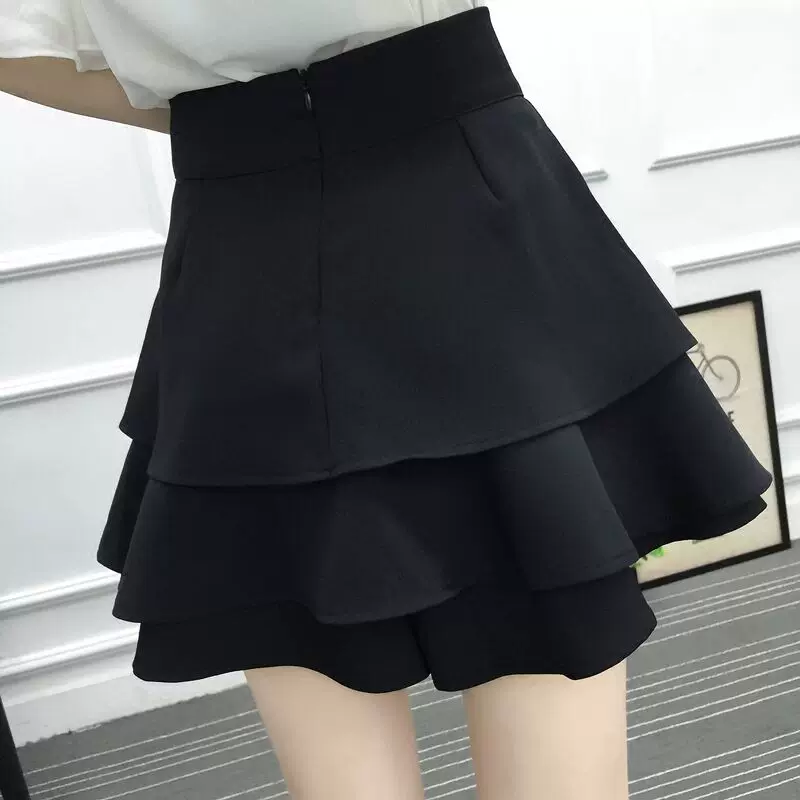 Váy bánh bèo cỡ lớn mùa thu đông dành cho nữ có quần short chống lộ, quần áo nữ cỡ lớn, váy chữ A màu đen có quần short, váy nửa thân.