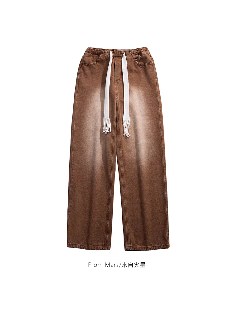 Từ sao Hỏa, điểm bắt đầu của câu chuyện, quần jean ống rộng đa năng có dây rút kiểu Mỹ, kiểu dáng rộng rãi, đa năng.