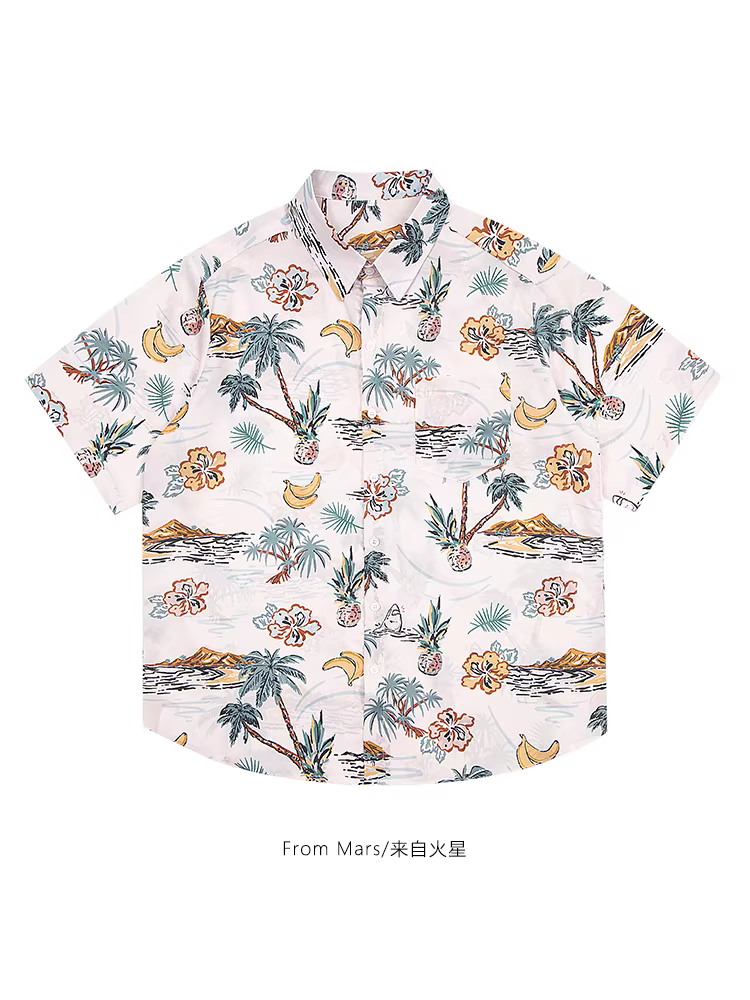 Từ sao Hỏa Rừng nhiệt đới nóng bỏng Thương hiệu thời thượng Kỳ nghỉ ở Hawaii Áo sơ mi hoa ngắn tay đi biển Áo sơ mi đôi dáng rộng