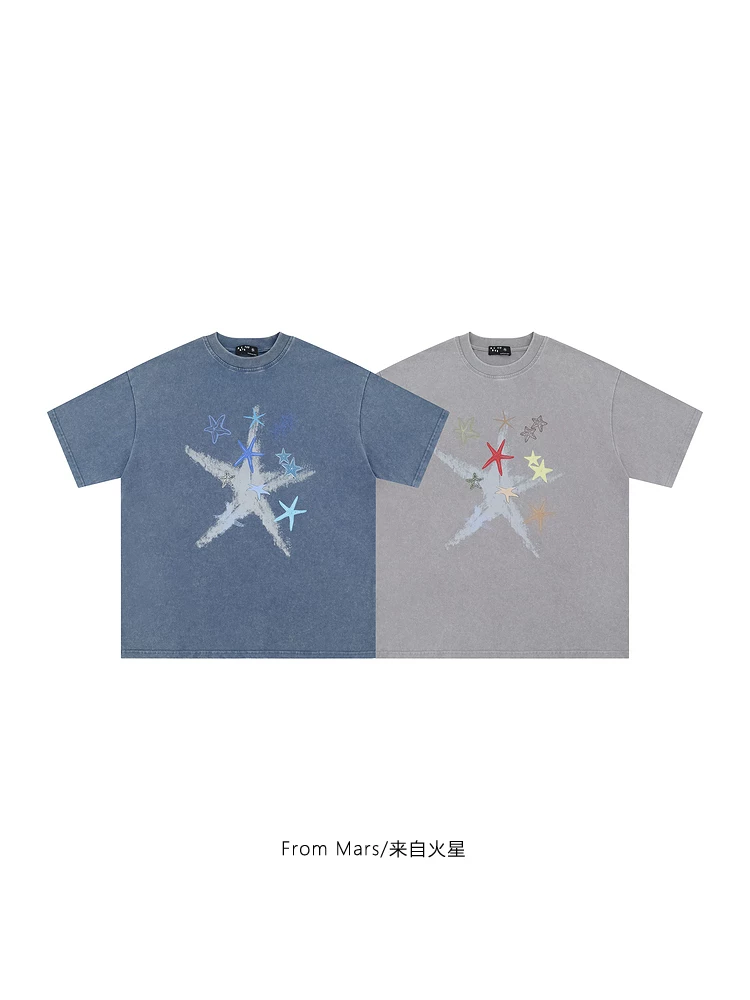 From Mars meets the starfish Áo thun ngắn tay in họa tiết đường phố thời thượng, dáng rộng, đa năng, unisex