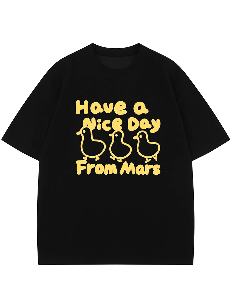 From Mars Đường phố được sắp xếp gọn gàng theo phong cách Retro Ins Áo thun in hình gà dáng rộng cổ tròn tay ngắn hợp thời trang