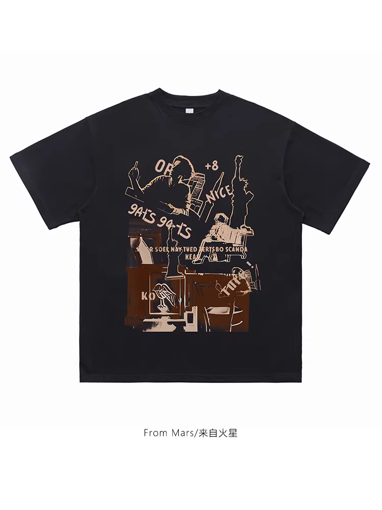 Từ Mars Art World Thương hiệu thời thượng Áo thun ngắn tay họa tiết graffiti giản dị màu trắng cổ điển