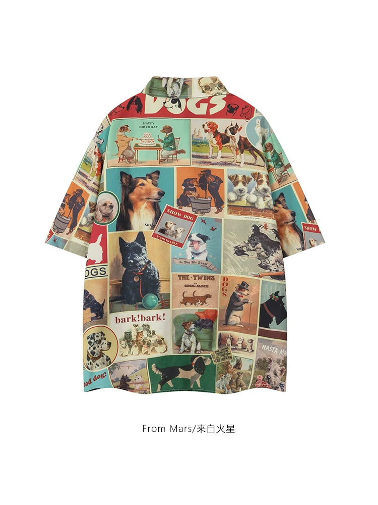 Từ Mars Puppy Records Thương hiệu thời thượng Poster in họa tiết toàn thân Áo sơ mi cặp đôi đa năng dáng rộng mùa hè