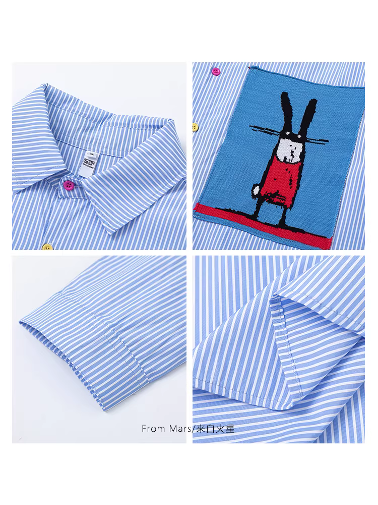 From Mars Elephant and Rabbit Áo sơ mi sọc màu phối hợp phong cách hoạt hình vui nhộn dành cho cặp đôi BF