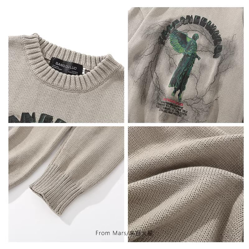 Từ thương hiệu thời trang Trung Quốc Fallen Angel, áo len dệt kim cổ tròn, kiểu dáng rộng rãi và thoải mái theo phong cách BF.