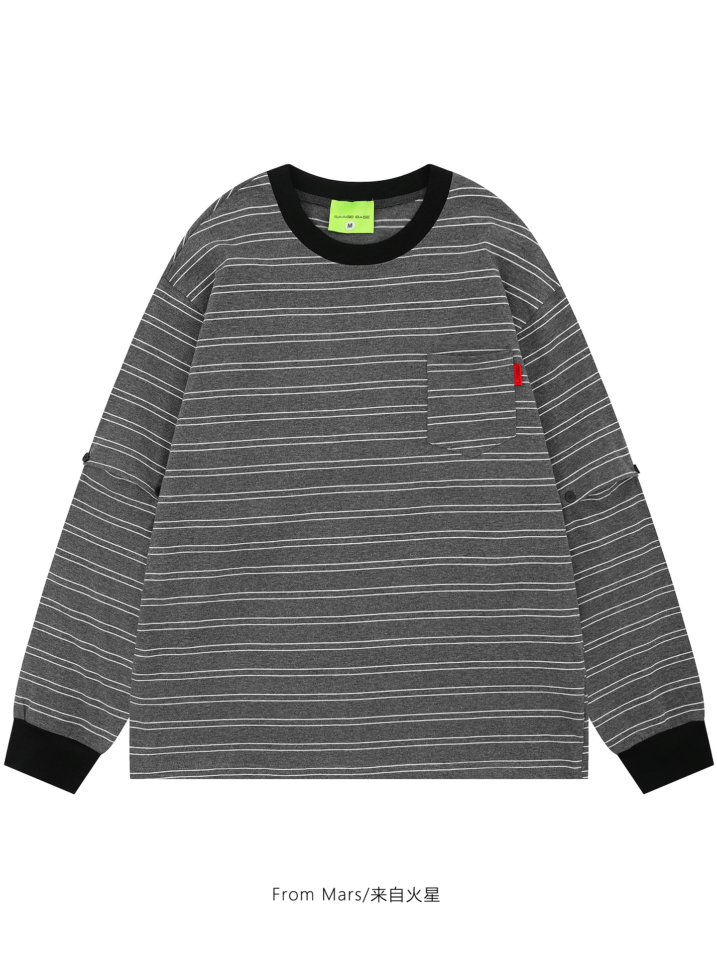 Áo thun dài tay sọc hoài cổ từ sao Hỏa, kiểu dáng rộng rãi, unisex, hợp thời trang, áo nỉ cổ điển phối màu retro bf