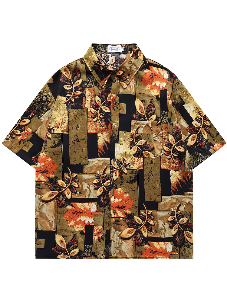 From Mars Never Stop, áo sơ mi ngắn tay dáng rộng in họa tiết Hawaii tươi mới và cổ điển dành cho mùa hè, thích hợp cho các cặp đôi, phong cách bạn trai.
